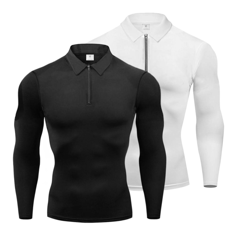 T Shirt Tight Fit - 秋のメンズトレーニングエクササイズポロシャツ速乾タイト長袖コンプレッションシャツスポーツウェアジム服フィットネスTシャツ