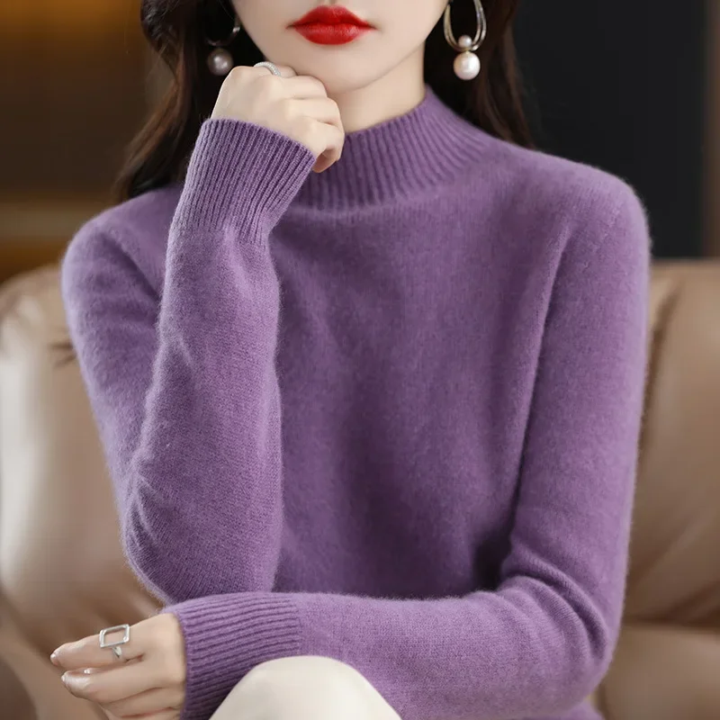Thermal Long John - 秋冬の女性のセーター韓国のファッション暖かい底シャツハーフハイカラーベーシックニット固体長袖プルオーバー