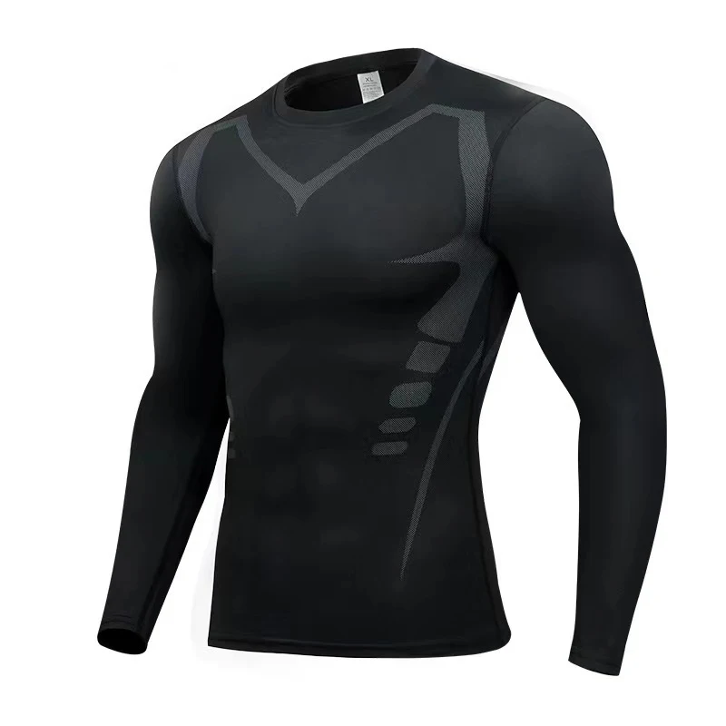 T Shirt Tight Fit - メンズ長袖スポーツTシャツ、タイトフィット、吸汗性、通気性、高弾性バスケットボールトレーニングウェア