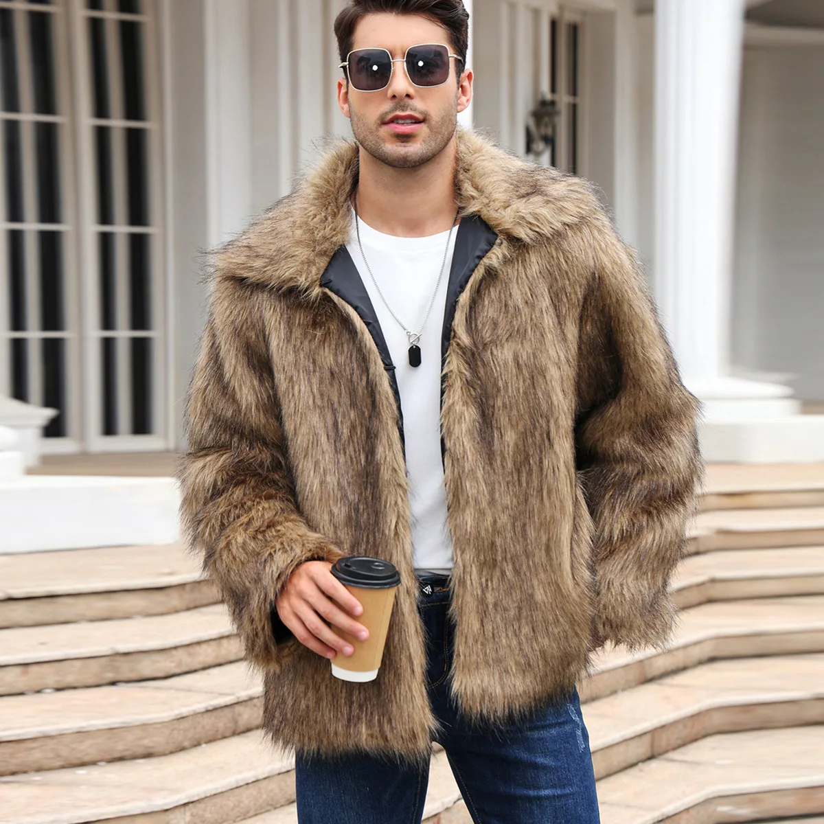 男性フェイクフォックスファージャケットコート冬厚いふわふわ長 - Thermal Long John のレビューと価格